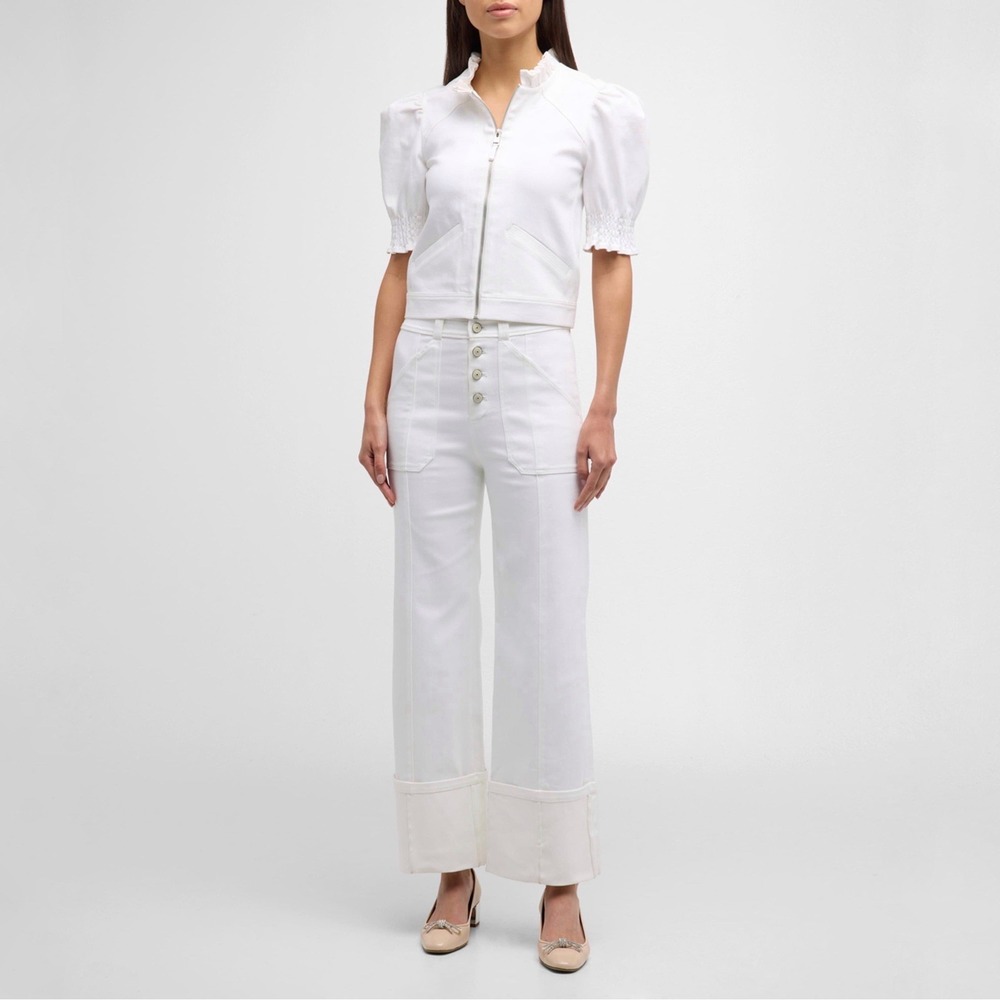 Cinq a Sept Women's Cuffed Benji Cropped Flare High Rise Pants In White. Size 8